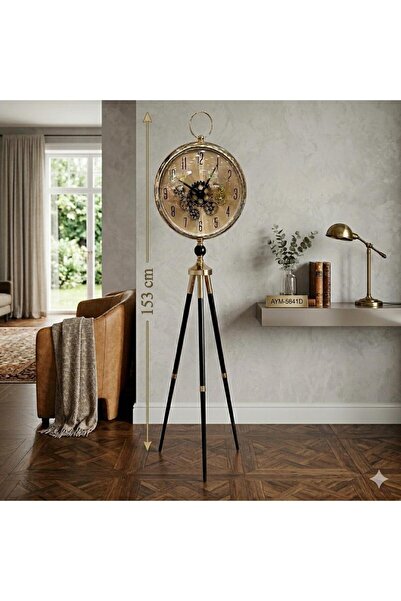 Hinora Metal Tripod 3 Ayaklı İçi Çarklı Gold Siyah Renkli Şık Lüks Yer Saati ...