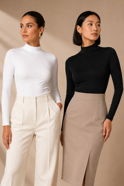 Loule Women's Half Turtleneck Long Sleeve Cotton 2-Piece Basic Blouse Undersh...