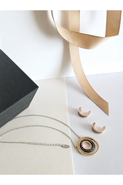 Rexon Multi-Color Steel Necklace and Earrings Set with Circular Design - Silv...