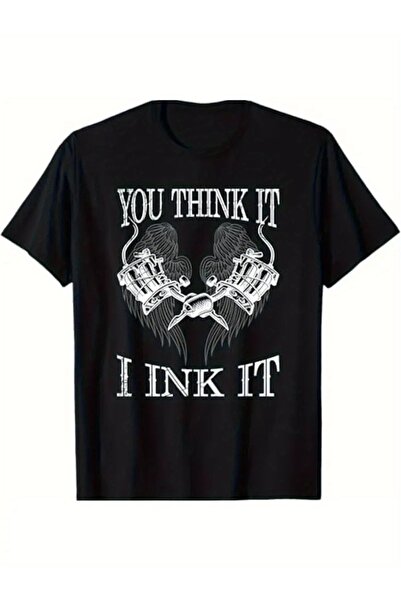 1001 Line تي شيرت رجالي بطباعة 'You for THINK IT, I Ink It' بأكمام قصيرة، هدي...