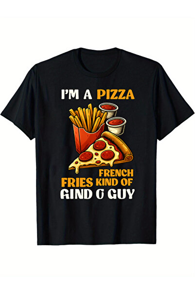 1001 Line Fun Fries T-shirt - "I Love Pizza & Fries" foodie graphic Men's T-s...