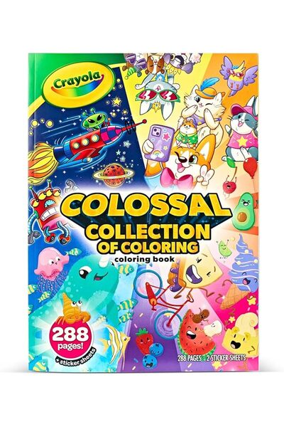 Crayola مجموعة تلوين ضخمة: 288 صفحة وملصقات، متعة السفر للأطفال