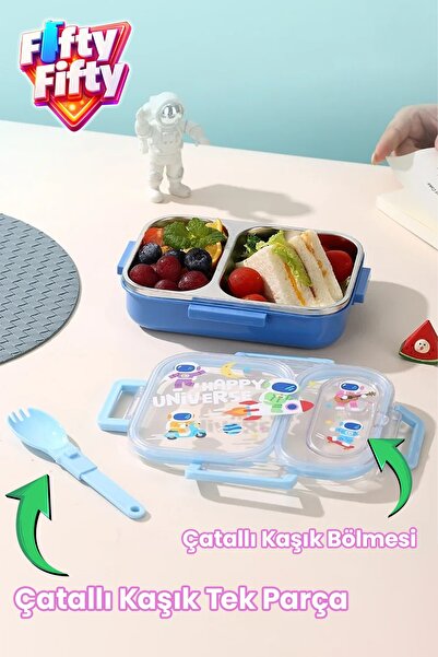 Vagonlife 600 ML Sızdırmaz İki Bölme Paslanmaz Çelik Lunch Box Yeni Nesil Sefer Tası Çatallı Kaşık ff7163