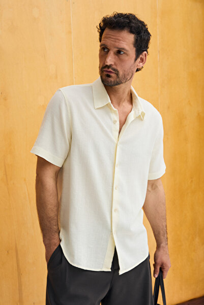 GRIMELANGE Lunas Men's 100% Organic Cotton Regular Fit Vanilla Shirt