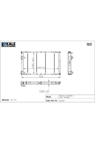 KALE BAKIR RADYATÖR RENAULT MASTER 2.5 TDİ 2 SIRA CU+PL SİSTEM