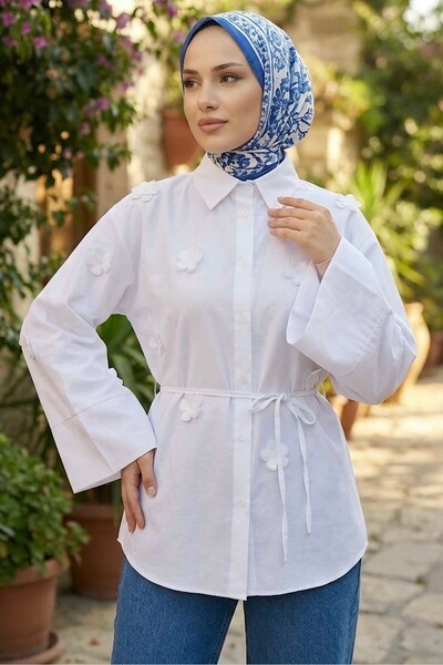 TOFİSA Floral Detailed Shirt White - 28574-White