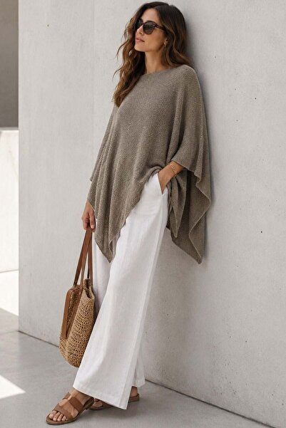 Madmext Mint Green Asymmetrical Cut Casual Women's Poncho Mg2876