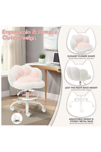 Garvee Changing Chair With Wheels, Cute Office Chair With Cat Leg Backrest, 3...
