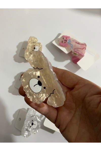 MADE BY PERİ Figured Acetate Bone Hair Clip Set of 2 Teddy Bear and Pink Dog ...