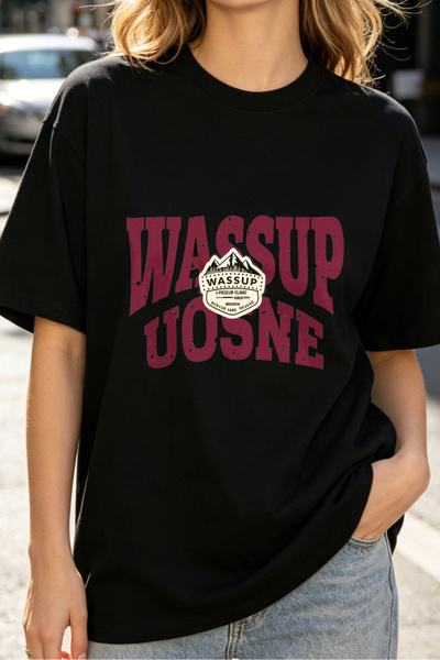 Fleck Womens T Shirts Wassup Uosne Graphic Print Casual Streetwear Style Blac...