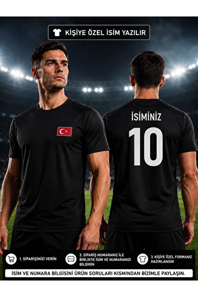 yenteks TÜRKİYE ARMALI SİYAH YETİŞKİN T-SİHRT FORMA UNISEX ÖZEL İSİM YAZILIR ...
