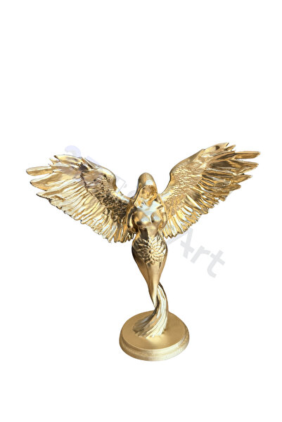 3D SerArt Kanatlı Melek Biblo Heykel Özel Tasarım Gold Renk 14 CM