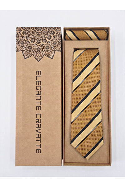 Elegante Cravatte Striped Pattern Yellow Black Color Premium Model Tie and Po...