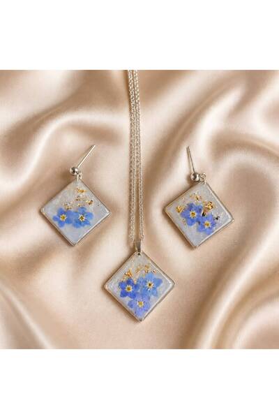 Nometti Set bijuterii handmade din rășină cu floare de Nu-mă-uita – accesorii...