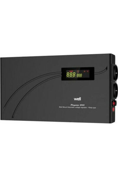Well SlimPower AVR-2000VA Συμπαγής Ρυθμιστής Τάσης με 2 Πρίζες