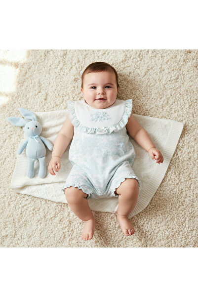 giggles Crew Neck Sleeveless Romper with Floral Embroidery