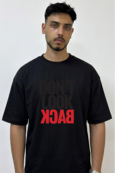 Anetos Dont Look Back Design Printed Oversize Black T-Shirt