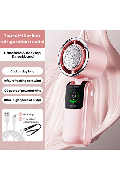 Choice1 Pink 2025 New Ice Pack High-Speed Handheld Eletric Fan 100 Speed Adju...