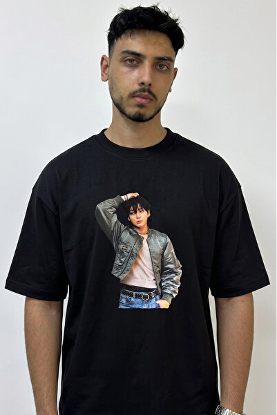 Anetos Jungkook Idol Design T-shirt sa štampanjem, velika crna majica