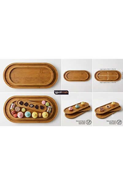 Elifim AVM Polmak 3-Piece Natural Bamboo Wood Presentation Set - Oval Serving...