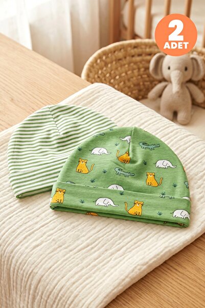 Just inner Baby Boy 2-Piece Cotton Beanie Safari and Striped Patterned Flexib...