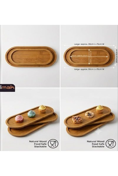 Elifim AVM Polmak 3-Piece Natural Bamboo Wood Presentation Set - Oval Serving and Presentation Plate (Pm-512)