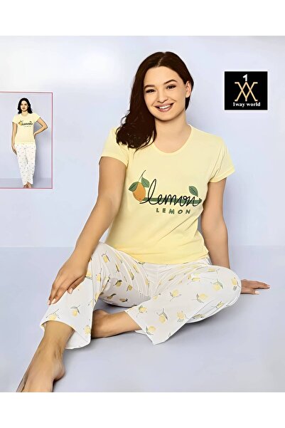 1way Women's Turkish Lemon Print Pajama Set – Comfortable and Stylish Sleepwear