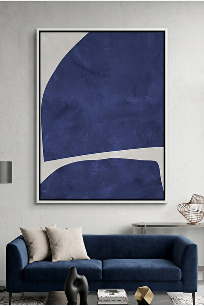 Jasmine Art Modern Blue Curve Geometric Wall Art | Framed Canvas Print | Luxu...