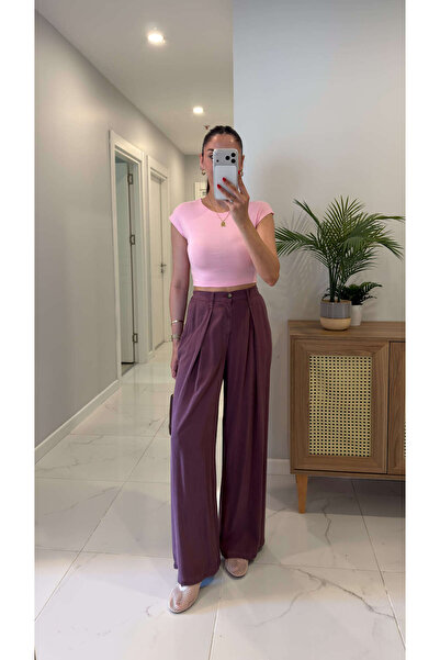 BİRCANÇİL Freda Plum Pleated Tencel Trousers