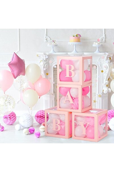 Mirific Party Set of 4 boxes for balloons with Baby letters, light pink, 21x2...