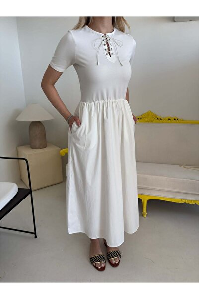 Bade Butik Ecru Lined Dress with Pockets