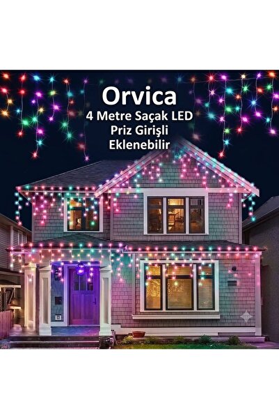 ORVİCA Yeni Nesil RGB Sarı Led Işık 8 Fonksiyonlu Perde Led 4 Metre 50x60x70 ...