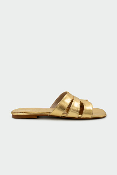 LAMİNTA Taya Asymmetrical Cut Women's Gold Flat Slippers