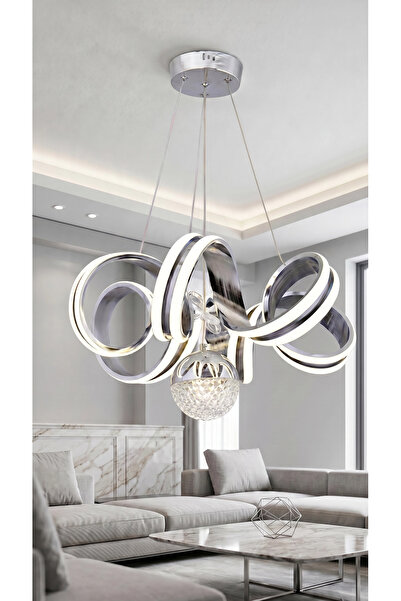 KROM KAPLAMA KASA LED AVİZE 3 IŞIK RENGİ ( BEYAZ-SARI-SOĞUK BEYAZ) ALEV TEK TOP