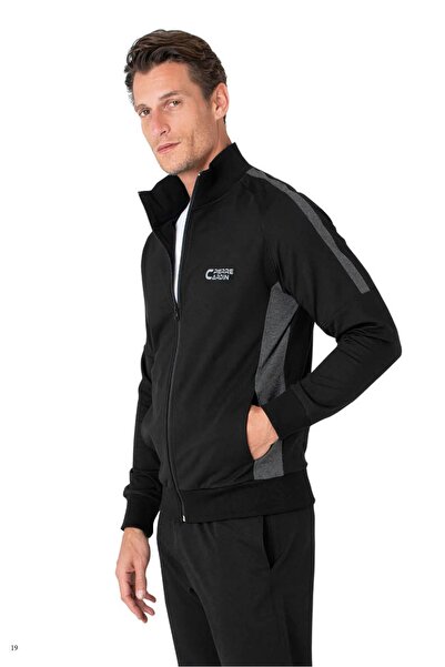 Pierre Cardin 7135 Men's Black Long Sleeve Stand Collar Zippered Tracksuit Set