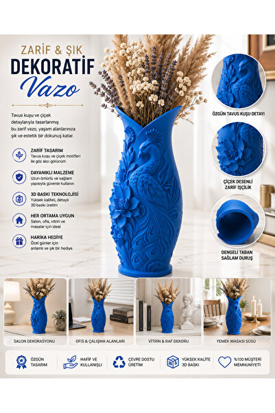 SAF HOBİ ATÖLYE DESİGN Floral Patterned Decorative Vase