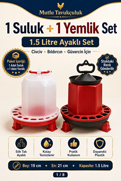 MUTLU TAVUKÇULUK 1 Suluk 1 Yemlik Set 1.5 Litre Ayaklı Civciv Başlangıc Bıldı...