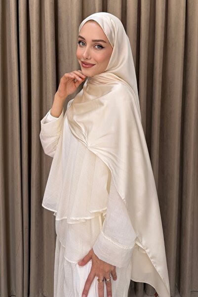 İmajButik Krem Abiye Kristal İpek Şal