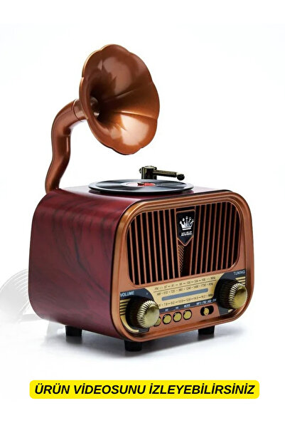 Dexxony Nostaljik Radyo MD-1319 Bluetooth Gramofonlu Hoparlör - Ahşap Tasarım...