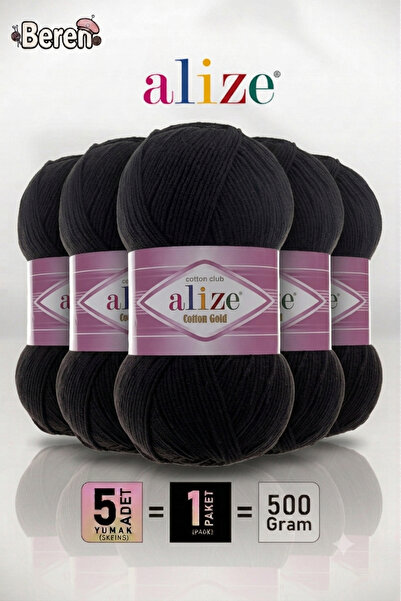 Alize Cotton Gold - 60 Black - 5-Pack - 100Gr/330M - Cotton Cardigan Vest Ami...