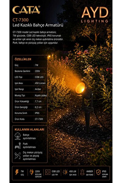 Cata CT-7300 LED KAZIKLI BAHÇE ARMATÜRÜ YEŞİL RENK