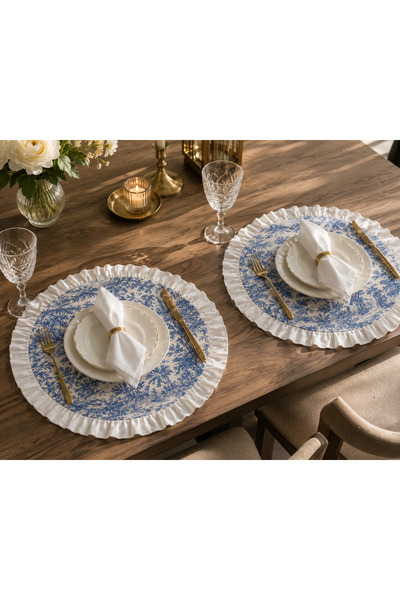 calinahome 2’li Duck Kumaş Fırfırlı Amerikan Servis Seti - Vintage Bohem Fran...