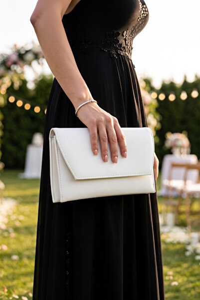 Erkan Saçmacı White Vegan Chain Strap Double Compartment Evening Dress Clutch...