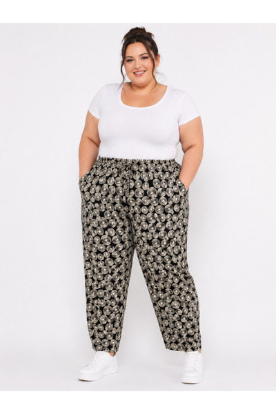 Trendline Trendy Women's Plus Size Oversized Patterned Elasticated Trousers