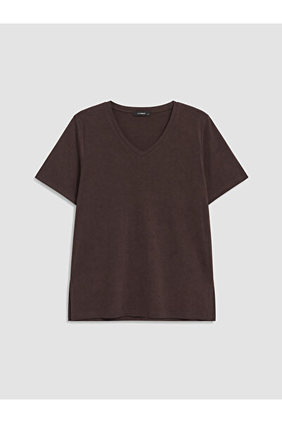 LC Waikiki Lcwaikiki Curve Brown Plus Size 100% Cotton Women's T-Shirt