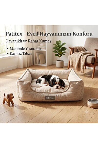 PATİTEX Şönil Kumaş Premium Kedi Köpek Yatağı - Yıkanabilir Çıkarılabilir Min...