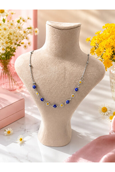 Lilith Takı ✨   Daisy & Evil Eye Beaded Silver Color Summer Necklace |   Luck...
