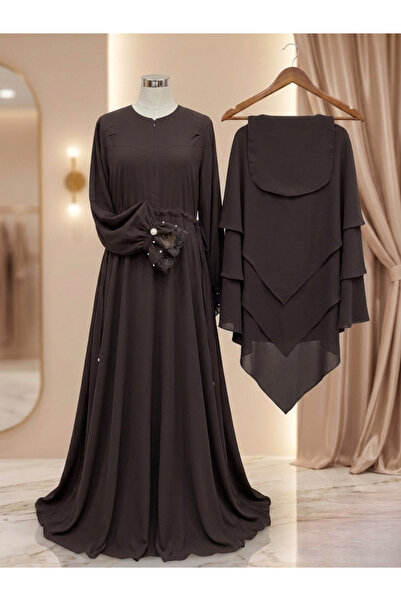 Generic Brand Medina Silk 3-Piece Hijab Set - Abaya with Pearl Detailed Cuffs...