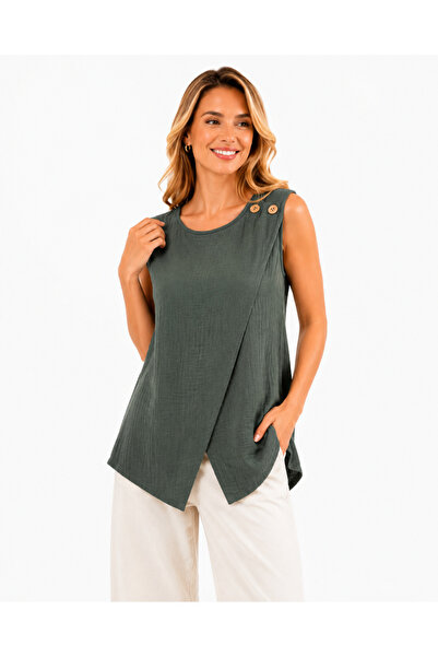 duygu altıntaş 100% Muslin Asymmetrical Cut Sleeveless Blouse – Lightweight, ...