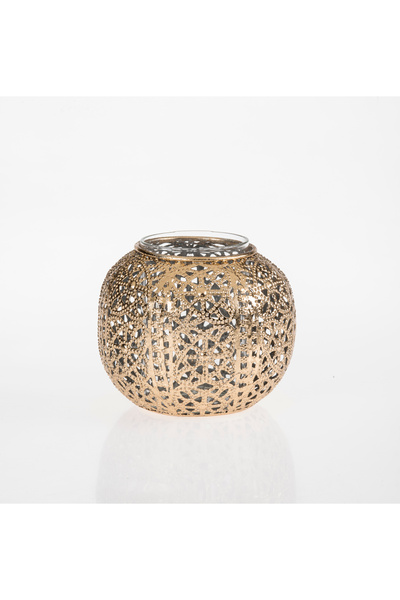 Paşabahçe Ajur Metal Tealight Mumluk S Gold, Şık Dekoratif